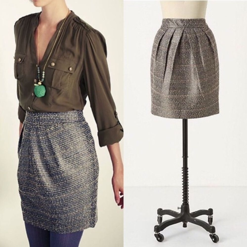 Anthro Tabitha Avant Metallic Tweed Pleated Skirt